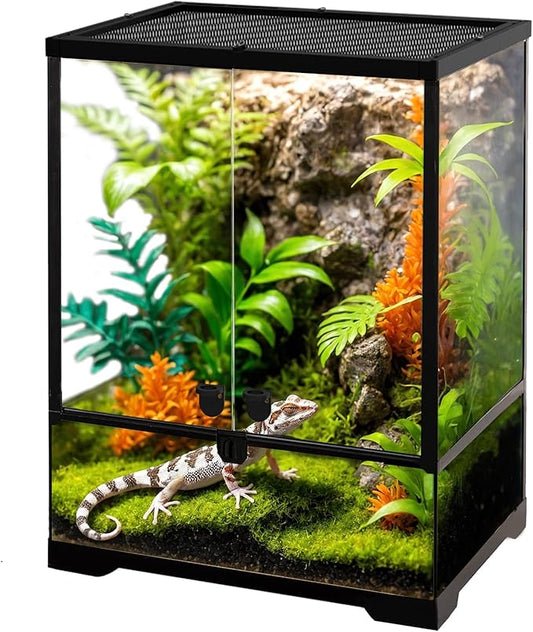 32 Gallon Professional Glass Terrarium 18"x18"x24" Durable Reptile Habitat Tank with Heat Resistant Aluminum Alloy Frame, Dual Front Swinging Doors for no Jam by Sand and Other Debris