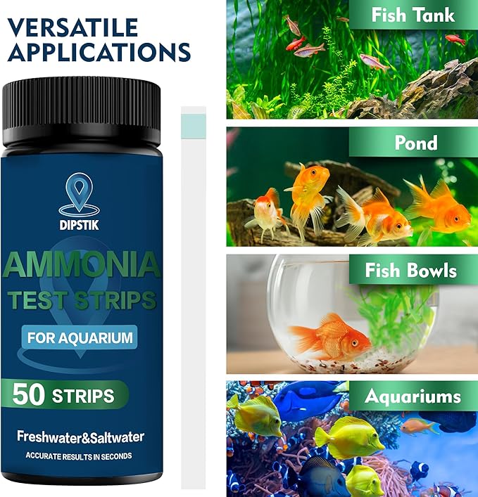 Ammonia Test Strips for Fish Tank,Feshwater & Saltwater Aquarium Water Test Kit (50)