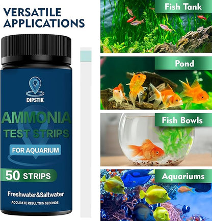 Ammonia Test Strips for Fish Tank,Feshwater & Saltwater Aquarium Water Test Kit (50)