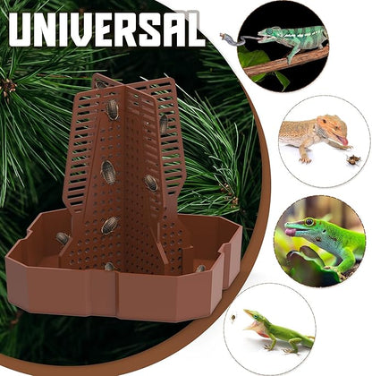 Chameleon Feeding Bowl for Reptile Terrarium, Climbable Design for Reptile to Hunt, Suitable for Feeding Lizards, Bearded Dragons, Geckos, Guardians, Frogs, Reddish Brown, Small