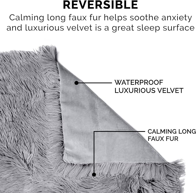Furhaven Waterproof Throw Blanket for Dogs & Indoor Cats, Washable - Shaggy Plush Calming Long Faux Fur & Velvet Dog Blanket - Gray, Medium