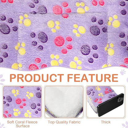 Haull 4 Pcs Waterproof Guinea Pig Bedding Winter Guinea Pig Bed Plush Cage Liners Soft Dog Cat Mat Reversible Winter Cozy Animal Pee Pad Hamster Bed Mat for Bunny(Paw,13 x 10 Inch)