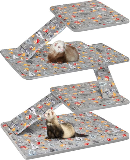 Bienbee Ferret Cage Liner Set for Ferret Nation & Critter Nation Cage, Waterproof Ferrets Cage Accessories for Small Animals Rats Chinchillas Hedgehogs Ferrets(Gray Mushroom, Double Unit Combo)