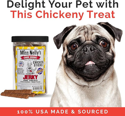 Miss Nelly's - Chicken Jerky Dog Treats - Soft Sticks - USA Made and Sourced - Original Smoke House Recipe - Small Batch Chicken Jerky for Dogs - Minimally Processed - 32 oz. Jar