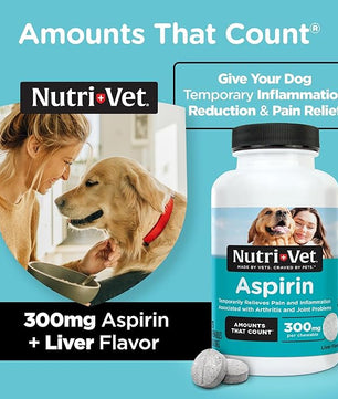 Nutri-Vet Aspirin for Dogs, Puppy Essentials, Dog Aspirin for Large Dogs, Joint Support for Seniors, Arthritis Pain Relief, 300mg per Tablet, 75 count