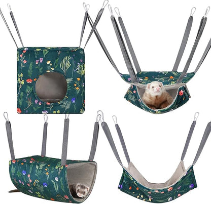 Glittme Ferret Hammock 4 Pack Ferret Cage Accessories Washable Rat Hammock Soft Guinea Pig Hammock for Ferrets, Rat, Sugar Glider, Squirrel