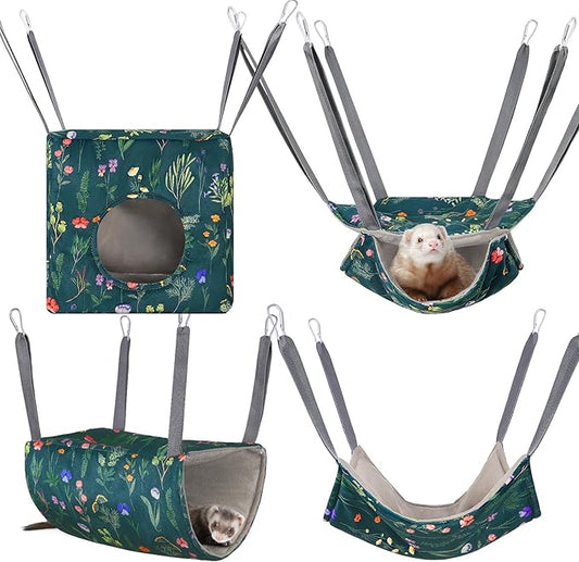 Glittme Ferret Hammock 4 Pack Ferret Cage Accessories Washable Rat Hammock Soft Guinea Pig Hammock for Ferrets, Rat, Sugar Glider, Squirrel