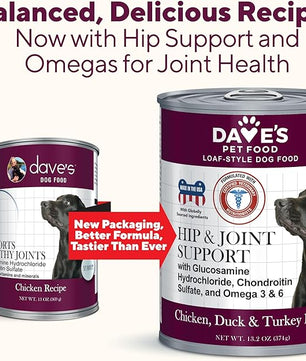 Dave's Pet Food Glucosamine Chondroitin for Dogs, Hip and Joint Support, Gluten-Free, Wet Senior Dog Food, 13.2 oz (Case of 12)