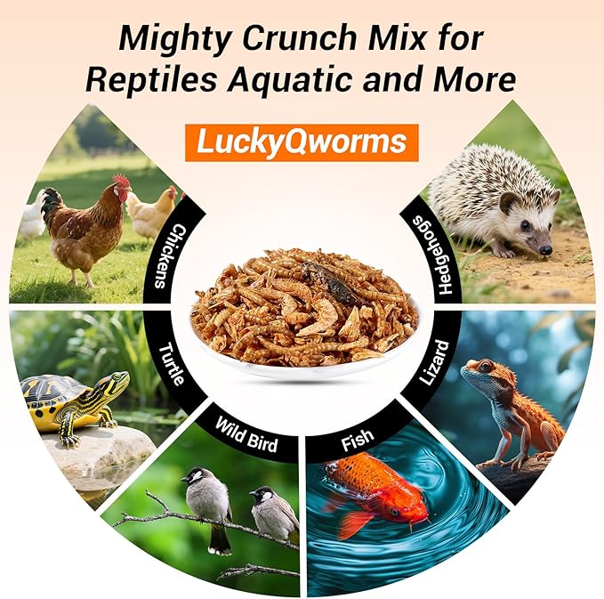 Mighty Crunch Mix Aquatic Turtle Food - 1 Lbs Resealable Bag of High Protein Insect Blend, Dried Mealworms, River Shrimp, Crickets - for Turtles, Reptiles & Amphibians, Chicken, Birds