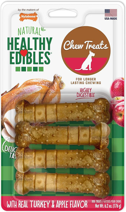 Nylabone Healthy Edibles Natural Dog Chews Long Lasting Turkey & Apple Flavor Treats for Dogs, Small/Regular (4 Count)