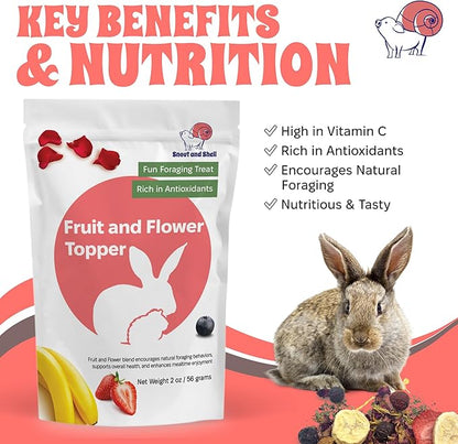 2 oz Fruit and Flower Topper – Natural Foraging Treat for Small Pets – Rabbits, Guinea Pigs, Chinchillas & More – Rich in Antioxidants & Vitamin C