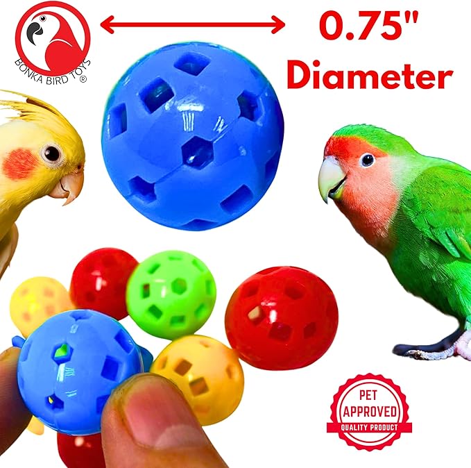 Bonka Bird Toys 1492 PK12 Mini Hard Plastic Balls, 3/4" Diameter, Durable Non-Toxic Material for Small to Medium Bird Breeds, Vibrant Colors, Ideal for DIY Bird Toys and Interactive Playtime
