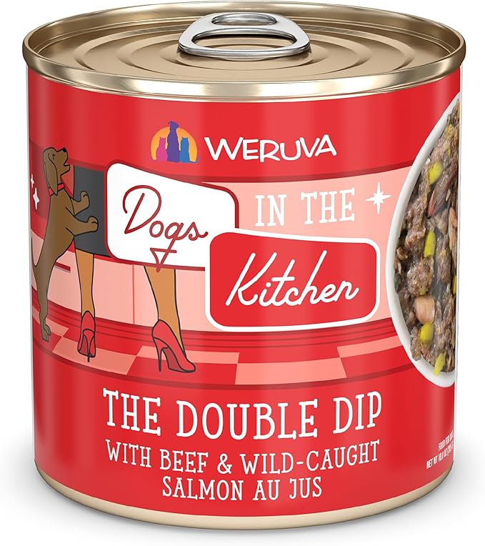 Weruva Dogs in The Kitchen, The Double Dip with Beef & Wild-Caught Salmon Au Jus Dog Food, 10oz Can (Pack of 12)