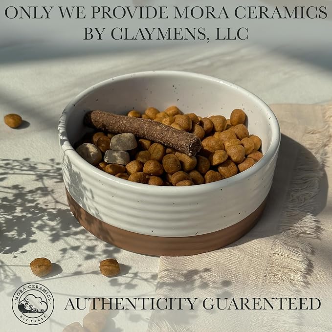 Mora Ceramic Pet Bowl Size Small - Food/Water Dish for Puppy Dogs, Cats, Guinea Pig, Rabbit, Hamster, Snake, ect. 11oz or 2 Cups - Basic Bowls for Your Dog or Cat, Mix and Match for a Set - Vanillla
