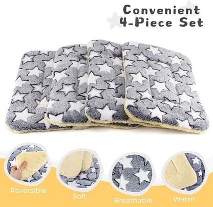 4-Pack Guinea Pig Bed, Washable Bunny Mat, Fleece Rabbit Bedding, Soft Flannel Small Animal Cage Liner, Blanket for Hamster Ferret - 14"x10"