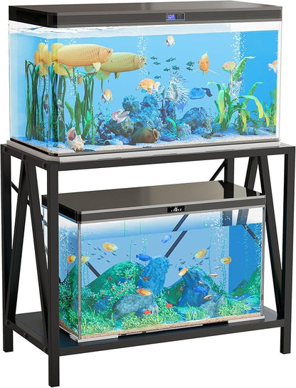 YTAHOME W Shape 40 Gallon Fish Tank Stand, 500lbs Capacity for Metal Aquarium Stand, 36.2" Lx18.3 Wx 29.3" H, Double-Layer Storage Design, Reptile Breeder Turtle Terrarium Stand for Home Office