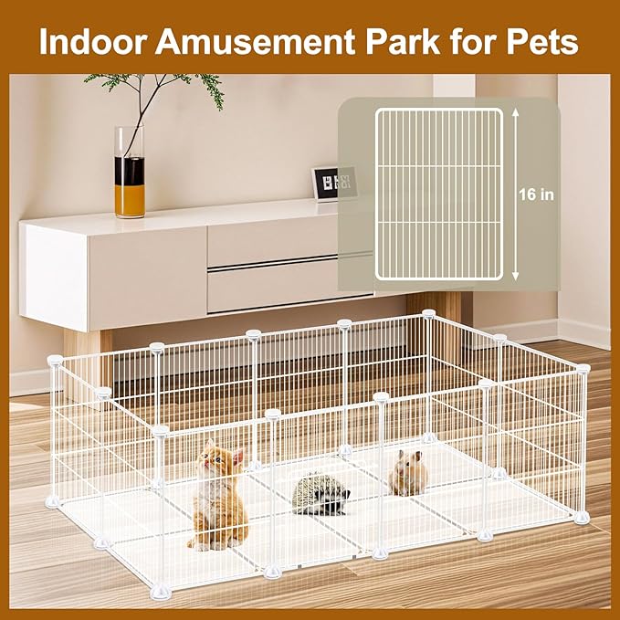 20 Panels Small Animal Playpen, Pet Playpen, C&C Cage for Guinea Pigs, Rabbit/Bunny Cage, Puppy Play Pen, Indoor Outdoor Portable Metal Wire Yard Fence(White)