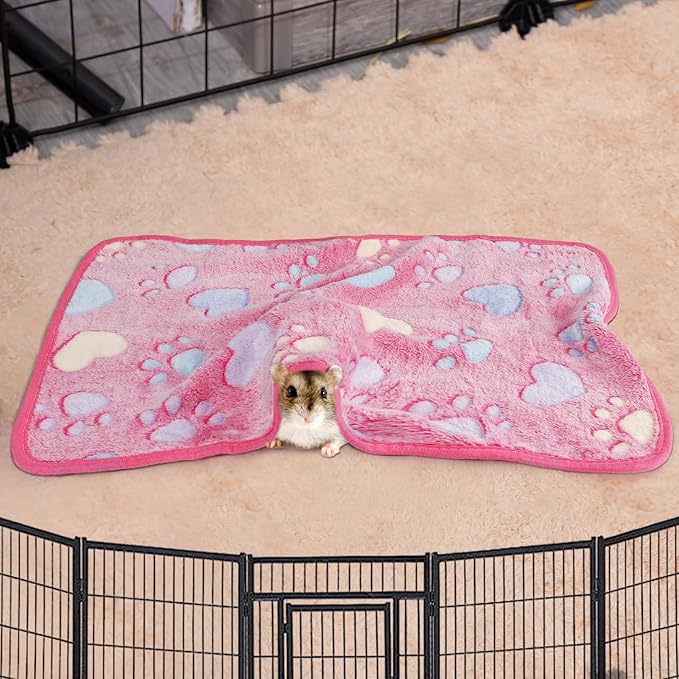 Guinea Pig Blanket, 4 Pack Warm Soft Coral Fleece Small Animal Blankets Washable Pet Cage Liners Sleep Mat Pad Cover for Rabbit Hamster Dog Cat Ferret Chinchilla Hedgehog Bedding, 24" x 16"