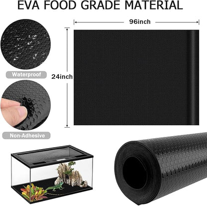120 Gallon Reptile Terrarium Mat Liner, 96" X 24" Bearded Dragon Tank Accessories, Bearded Dragon Substrate flooring for 4x2x2 Reptile Enclosure, Reptile Bedding Carpet for Gecko,Lizard, Black