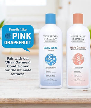 Veterinary Formula Smart Coat Complex Snow White Shampoo for Dogs and Cats, 17 Fl oz – Gently Remove Stains and Yellowing Without Bleach or Peroxide – Cleans, Deodorizes, and Brightens White Coats