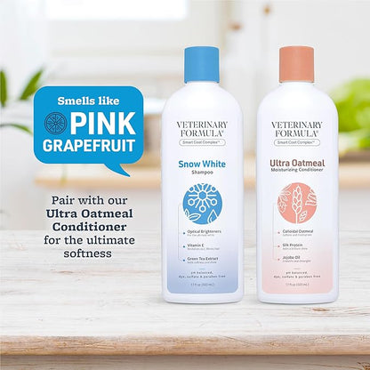 Veterinary Formula Smart Coat Complex Snow White Shampoo for Dogs and Cats, 17 Fl oz – Gently Remove Stains and Yellowing Without Bleach or Peroxide – Cleans, Deodorizes, and Brightens White Coats