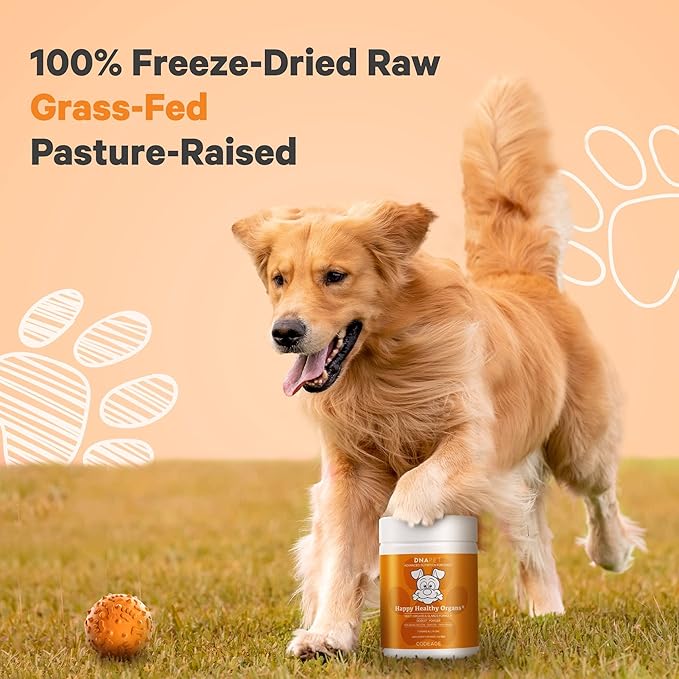 Happy Healthy Organs & Glands Supplement for Dogs, Freeze-Dried Raw Grass-Fed Beef Liver Heart Kidney Spleen Pancreas Bone Marrow, Bovine Thymus Multi Organ Powder, Canine Vitamins, 3 oz
