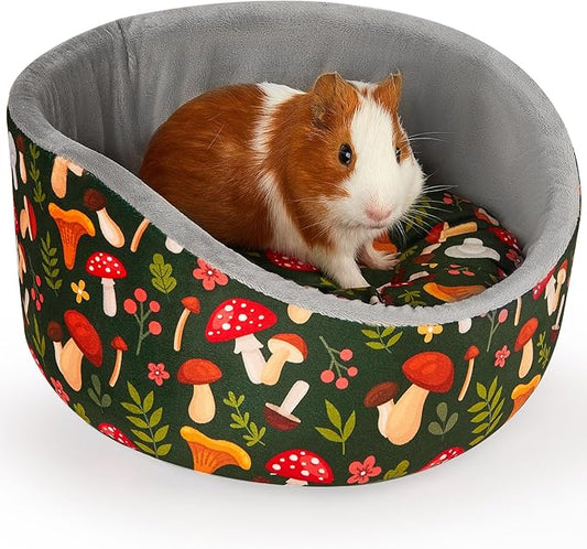Glittme Guinea Pig Bed Soft Rabbit Beds with Thick Removable Mat Bunny Beds Machine Washable Guinea Pigs Accessories Cozy Guinea Pigs House for Rabbit, Ferret, Round Cuddler Cup Bed