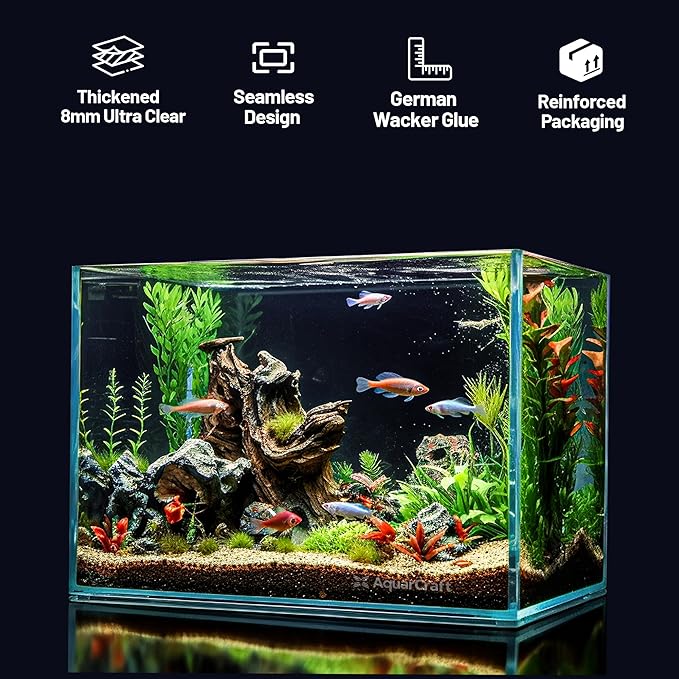Ultra Clear Glass Fish Tank, 16 Gallon，6mm Thickened Rimless Aquarium Tank Low Iron, Large Big Aquarium 23.6in x11.8 in x14.2in