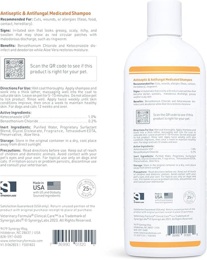 Veterinary Formula Clinical Care Antiseptic and Antifungal Medicated Shampoo for Dogs & Cats, 16 Fl Oz – Helps Alleviate Scaly, Greasy, red Skin – Paraben, Dye, Soap-Free (1 Pack)