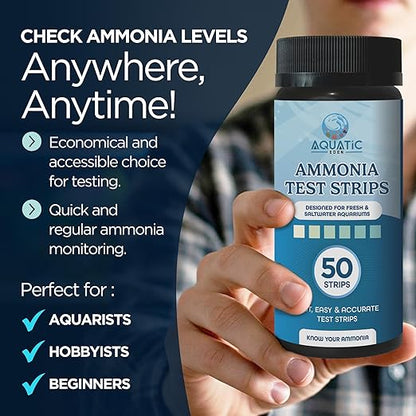 Aquarium Ammonia Test Strips (50 Pack) – Fast & Accurate Ammonia Testing for Freshwater & Saltwater Fish Tanks – Easy-to-Use Test Kit to Detect Harmful Ammonia Levels & Keep Your Fish Healthy