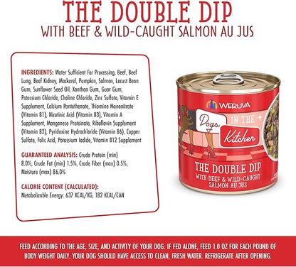 Weruva Dogs in The Kitchen, The Double Dip with Beef & Wild-Caught Salmon Au Jus Dog Food, 10oz Can (Pack of 12)