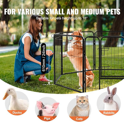 VEVOR Dog Playpen, 8 Pcs 24 x 24 in Panels Foldable Metal Pet Exercise Pen, Dog Fence Indoor and Outdoor Pen with Door, Storage Bag and Bottom Pad, Pet Playpen for Dogs, Cats and Other Small Animals