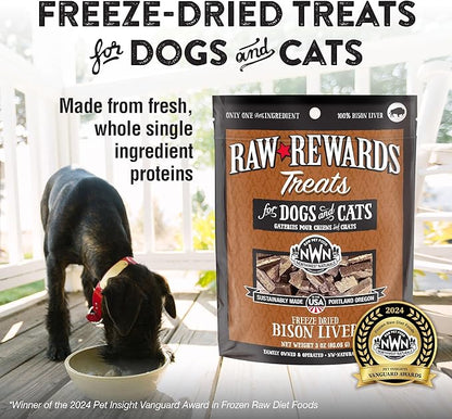 Northwest Naturals Raw Rewards Freeze-Dried Bison Liver Treats for Dogs and Cats - Bite-Sized Pieces - Healthy, 1 Ingredient, Human Grade Ingredients, All Natural, Proudly Made in USA, 3 Oz