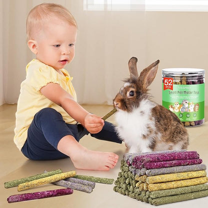 VESPRO 208Pcs Rabbit Chew Sticks, Guinea Pig Toys, Natural Timothy Grass Molar Teeth Stick, Mixing Flowers, Roses, Calendula and Forget Me Not, Small Animals Treats