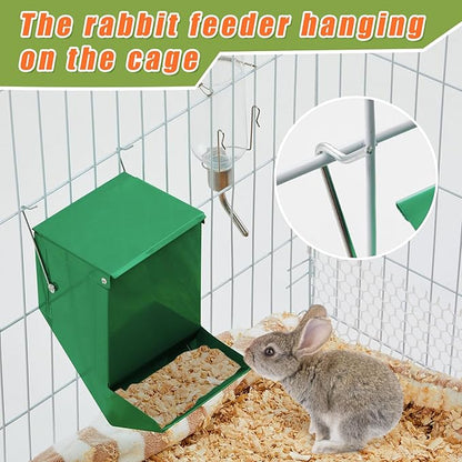 Maxcheck 2 Pack Rabbit Feeder and 12 oz Water Bottle for Cages Pet Food Water Dispenser with Lid Metal Feeders Outside for Guinea Pig Hamsters Chinchillas Gerbils and Other Small Animals(2 Lbs)