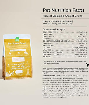 Open Farm, Ancient Grains Dry Dog Food, Protein-Rich & Nutrient Dense, 90% Animal Protein Mixed with Non-GMO Fruits, Veggies and Superfoods, Harvest Chicken Recipe, 4lb Bag