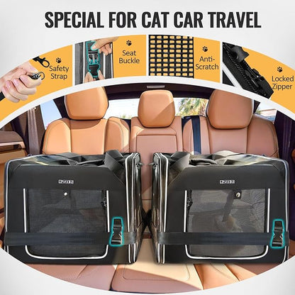 Petskd Combinable Pet Carrier for Large Cat or Medium Dog, 18"x17"x17" Large Cat Carrier for Car Travel, 2 Small Pet Soft Carriers with Food Bag, Bowl and Safety Locking Zippers for Vet, Camping