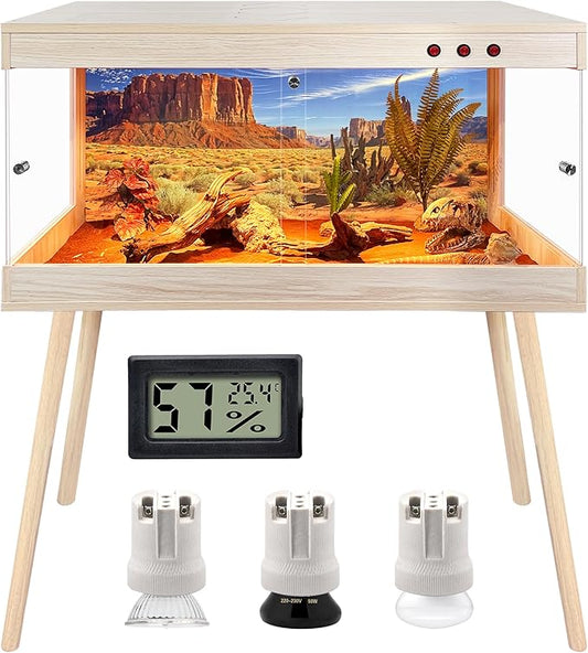 Royxen Bearded Dragon Tank with Metal Mesh Top and Leg Stand,Tempered Glass Reptile Tank,Reptile Enclosure,Lizard Tank for Chameleon,Snake,Lizard Habitat(40inch,Oak)