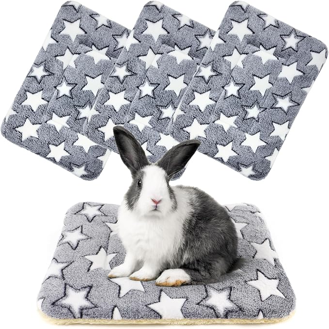 4-Pack Rabbit Bed, Washable Bunny Mat, Fleece Guinea Pig Bedding, Soft Flannel Small Animal Cage Liner, Blanket for Hamster Ferret - 19"x13"