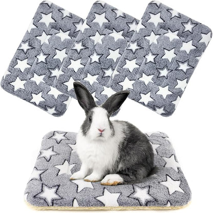 4-Pack Rabbit Bed, Washable Bunny Mat, Fleece Guinea Pig Bedding, Soft Flannel Small Animal Cage Liner, Blanket for Hamster Ferret - 19"x13"