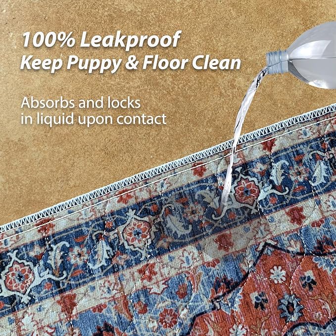 nunubaby Washable Pee Pads for Dogs, Stylish, Non-Slip and Leak-Proof Pee Pads. Reusable Potty Pads for Dogs for Crates and Floors.(Red/Floral, 24" x48")