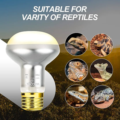 WACOOL 2 Pack Heat Lamp Bulbs for Reptiles, 75W Intense Basking Spot Lights, Simulate Daytime Sunshine Heat Bulbs, UVA Daylight