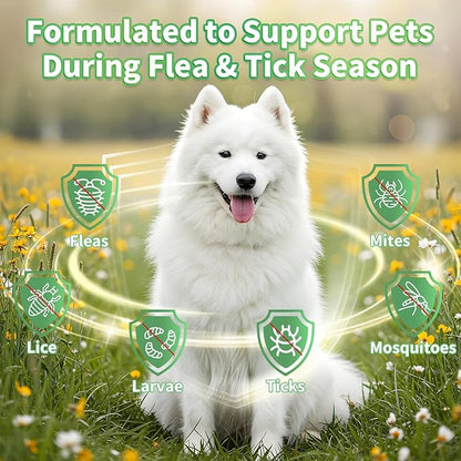 Oral Flea & Tick Support for Dogs, Herbal Liquid with Multivitamins - Dog Flea and Tick Drops Natural Supplement for Skin & Coat Support - Herbal Support Formula for Dogs Oral Supplement