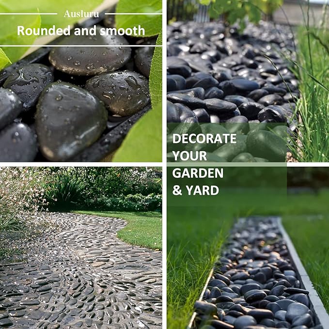 11lbs Natural River Rocks, High-Polished Pebbles for Plants Garden, 1-2 inch Decorative Stones, Ideal for Fish Tank, Vases, Garden Landscaping Rocks Landscaping, Black