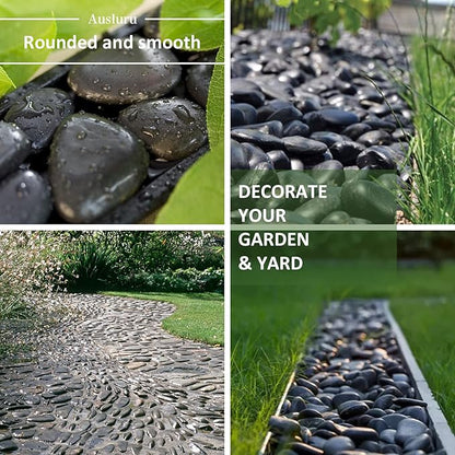 11lbs Natural River Rocks, High-Polished Pebbles for Plants Garden, 1-2 inch Decorative Stones, Ideal for Fish Tank, Vases, Garden Landscaping Rocks Landscaping, Black