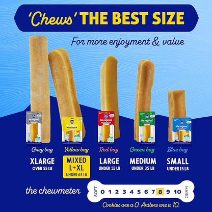 Himalayan Dog Chew Original Yak Cheese Dog Chews,100% Natural, Long Lasting, Gluten Free, Healthy & Safe Canine Treats, Lactose & Grain Free, Protein Rich, Mixed Sizes, Dogs 65 Lbs & Smaller, 4 Count