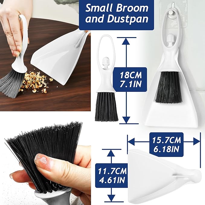 Upgrade 6PCS Cage Cleaner Set,2-in-1 Stainless Steel Pet Cage Brush,Bird Poop Remover,Scraper Tool with Long Handle,Small Animals House Cleaning Accessories,Mini Dustpan and Broom Set (6PCS)