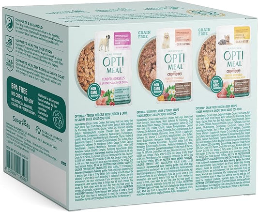 Optimeal Wet Dog Food Variety Pack - Grain Free Recipe High Protein Tender Morsels in Aspic Made with Natural Ingredients for Adult Small Breed Dogs, Premium Nutrition Pouches - 3oz Pouch (Pack of 12)