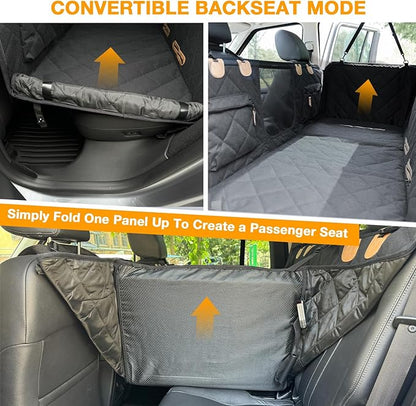Dog Car Seat Cover, Hard-Bottom Back Seat Extender for Pets, Waterproof Nonslip Hammock for Car, Backseat Dog Bed for Cars SUVs Trucks, Car Seat Protector, Universal Fit 52 x 25 in, Black