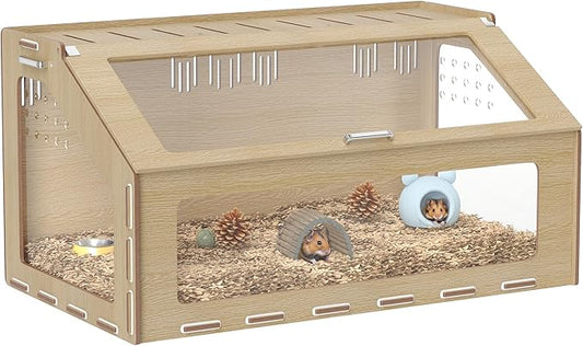 PawHut Hamster Cage with Acrylic Window & Openable Top, 39 inch Rat Cage with Air Vents for Dwarf Hamster, Guinea Pig, Rat, Gerbil, Oak